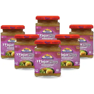 Rani Major Grey Mango Chutney (Indian Preserve) 12.3oz (350g) Glass Jar, Ready to eat, Vegan, Pack of 5+1 FREE ~ Gluten Free, All Natural, NON-GMO, Kosher