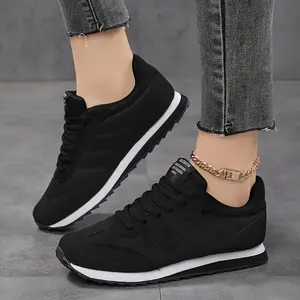 [Solid Color Casual Sneakers] Women's Solid Color Casual Sneakers, Lace Up Platform Soft Sole Walking Shoes, Comfort Low-top Daily Footwear Plus Size