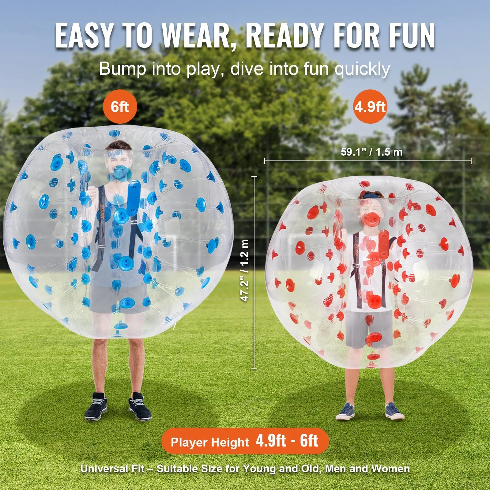 Spring new arrivals Inflatable Bumper Balls 2-Pack, 5FT/1.5M Body Sumo Zorb Balls for Teen & Adult, 0.8mm Thick PVC Human Hamster Bubble Balls for Outdoor Team Gaming Play, Bumper Bopper Toys for Garden, Yard, Park