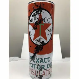 Tumbler Cup Mug Texaco Motor Oil style Tumbler 20 oz w/ Straw Great for Gift