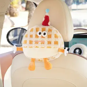 1 Plush dopamine Monster car tissue box - Cute Scottish Fold cat shape, checkered and pink/purple design, rear seat tissue dispenser, soft dashboard storage box (no tools required)