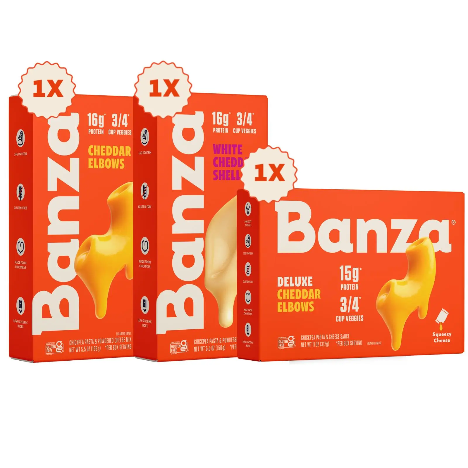 Banza Mac & Cheese Variety Pack - Gluten Free High Protein Pasta Assorted Flavors