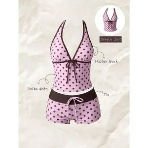 Blaze 2PCS 2026 New Women's Random Print Spaghetti Strap Bow Tie Camisole Bikini, Spring/Summer Elegant,Sleeve, Womenswear, Bottom, Bra, Clothes, Day, Fabric, Short, Suits