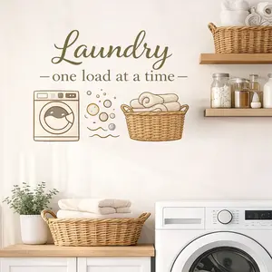 Minimalist Laundry Room Wall Decals, "Laundry One Load At A Time" Funny Quote Self-Adhesive Decorative Wall Stickers, Removable Waterproof Vinyl Decals for Laundry Room Door, Cabinet & Home Utility Room Decor
