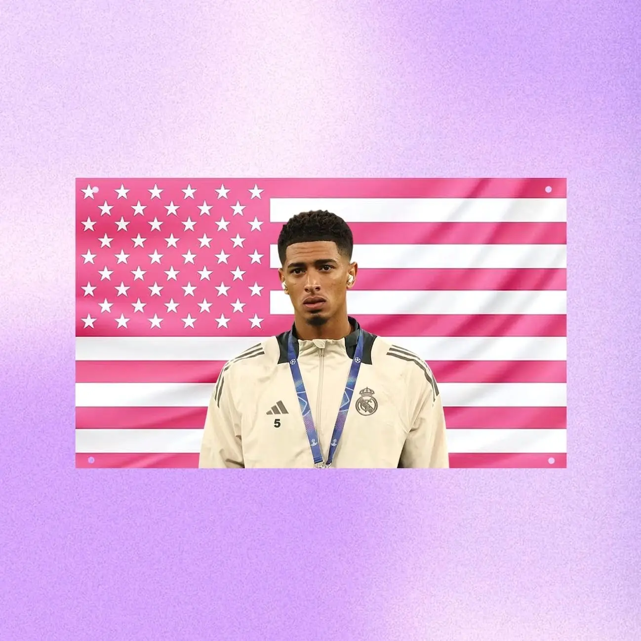 Jude Bellingham Pink US Wall Tapestry – Football Star Flag, Room Decor