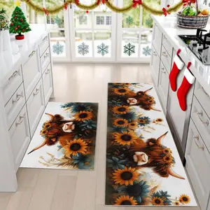 Highland Cow Pattern Kitchen Runner Rug, 1 Count Non-slip Kitchen Mat, kitchen rug set，Soft comfortable kitchen floor mat washable，Decorative rug for Home Living Room Bedroom Kitchen bathroom, Boho Runner Rug, Farmhouse Kitchen Rugs