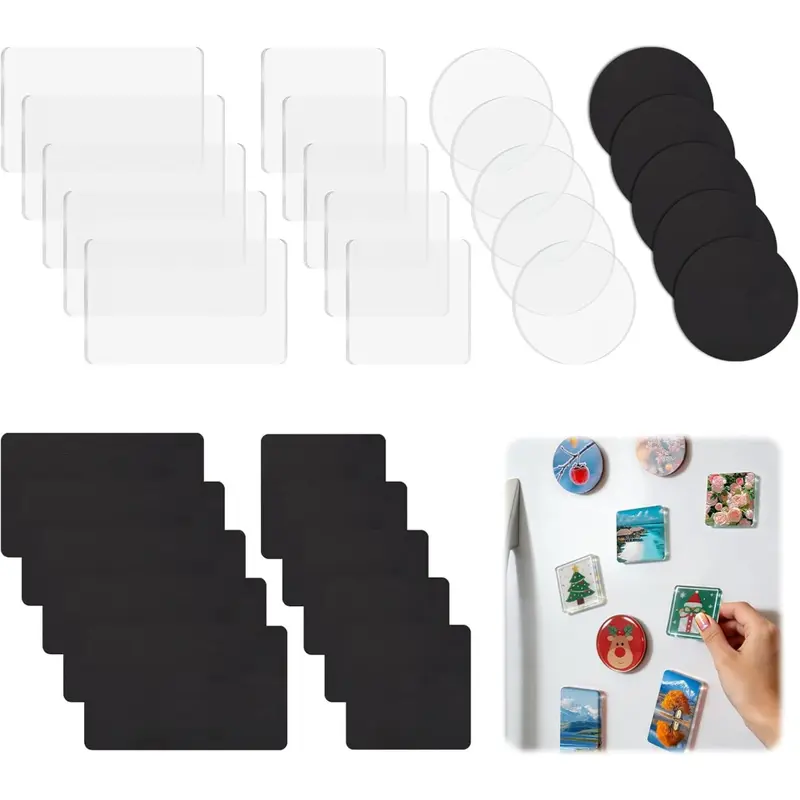 DIY Customizable Rectangle Refrigerator Decorating Magnets Set - Self-Adhesive Shiny Casual Fridge Magnets with Strong Hold for All Ages, Art Memories (Kitchen Use)