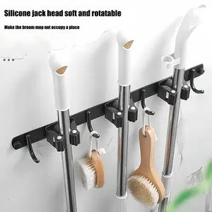 Black stainless steel mop Broom Holder Wall Mount, Upgraded Broom Hanger Wall Mount, Stainless Steel Broom Organizer for Closet Garage Laundry Room Kitchen Wall Decor(3Racks 4Hooks Black) Hangable