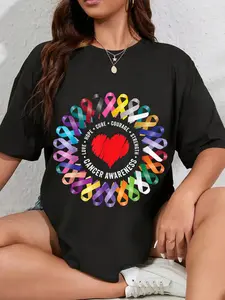 100% Cotton Unisex Cancer Awareness Fight Cancer All Color Men Women Cancer Awareness Round Neck Short Sleeve T-Shirt Women's Men Graphic Tee