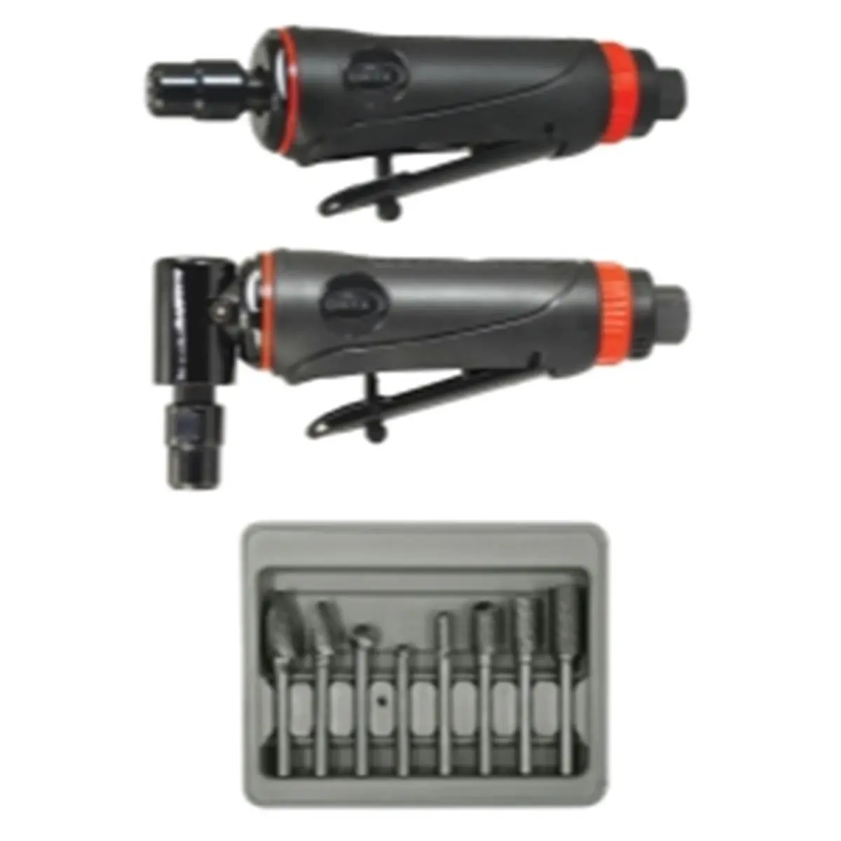 Astro Pneumatic Tool Angle Grinding Machine Kit, 3-Piece Composite Body High RPM Straight & 90-Degree Die Grinders with 8-Piece Carbide Burr Set including SD-1 & SA-5, Rear Exhaust, Lever Throttles, 20,000 Rpm