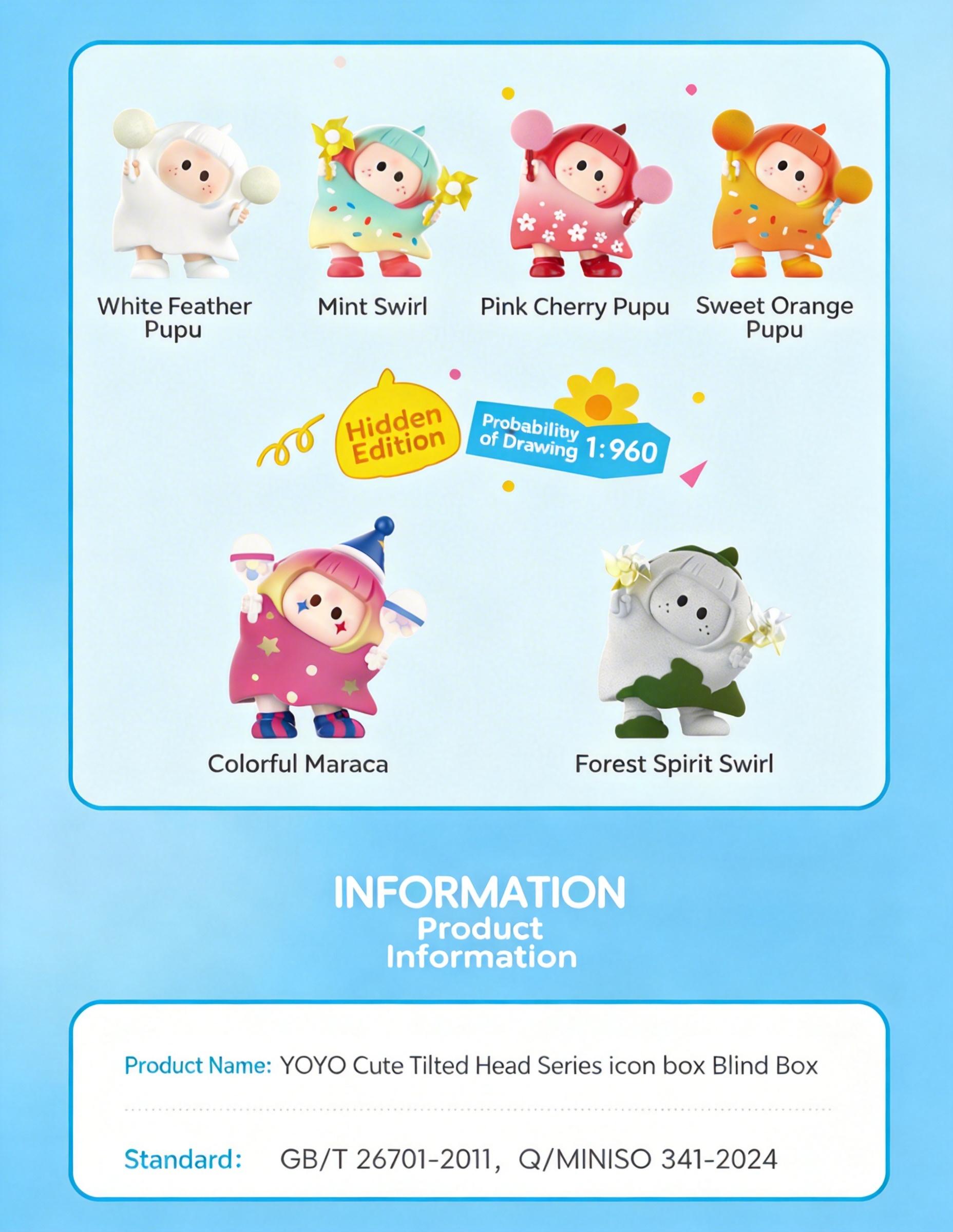 MINISO YOYO Cute Tilting Series Icon Box Blind Box Figurine “Rururu Sauce” Trendy Collectible Figurine Ornament Birthday Gift