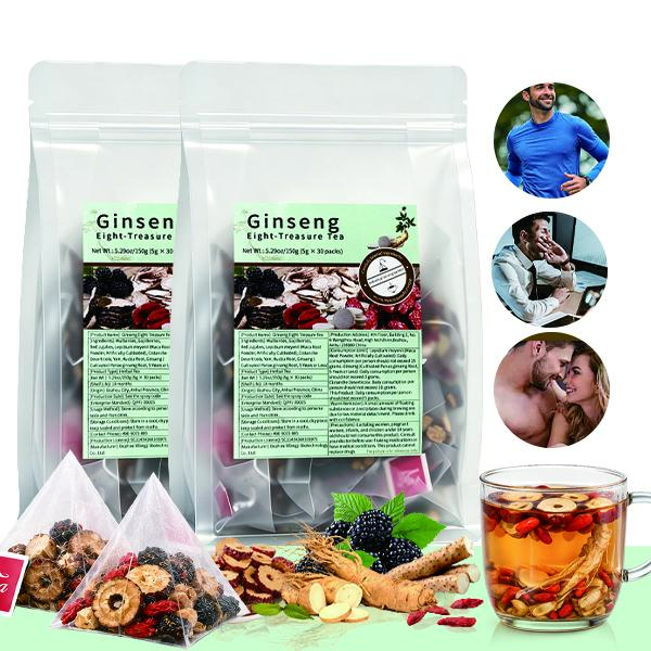 Adults' Kidney Support Ginseng 8-Treasure Herbal Tea, Traditional Chinese Formula with Red Date-Wolfberry Herbal Blends, 8 Precious Ingredients, Sweet Aroma, 30 Tea Bags, Natural Mix