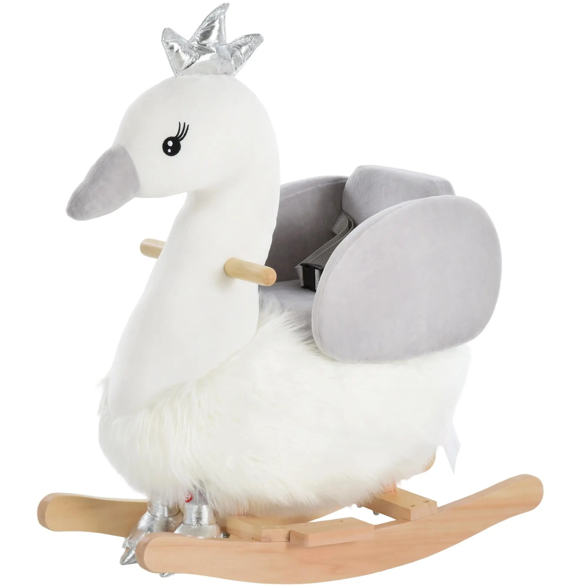Qaba Rocking Horse, Kids Ride on Horse Swan Rocker with Sound, Plush Seat, Wooden Base, Safety Belt for Toddlers 18-36 Months, White