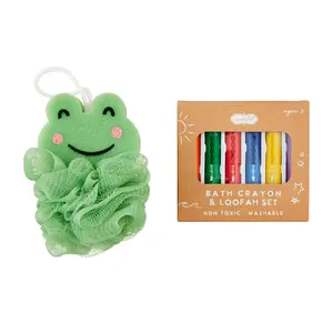Frog Loofah with Bath Crayons