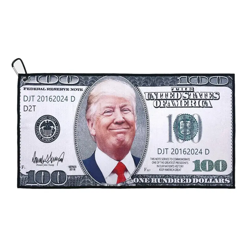 CURVES & CLUBS Unisex Trump Microfiber Golf Towel - 10in x 20in Quick-Dry Waffle Weave, Absorbent Golf Bag Accessory for Club Cleaning, Dollar Motif Funny Gift for Fathersdaygift, Birthdays