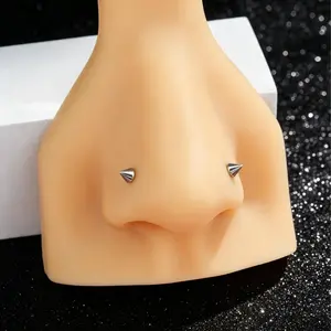 Oufer 20G 2PCS Titanium Flat Back Threadless Push Pin Spike Nostirl Piercing Nose Stud Ear Piercing Lip Piercing Stylish Trendy