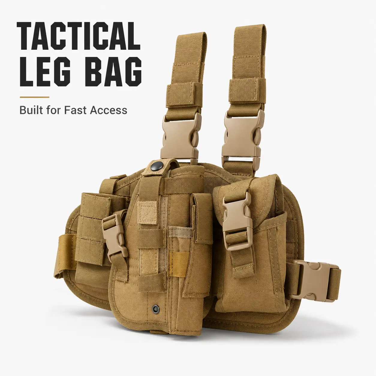 Adjustable Fixed Waterproof Universal Leg Holster, Tactical Leg, Pistol Pouch, Magazine, Durable Nylon Construction, Buckle Closure, Comfortable Design
