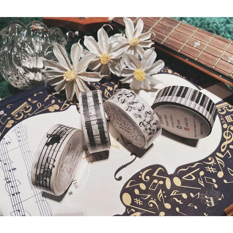 Black and White Piano Note Melody Keyboard  Staff Stave Score Music washi Tape Set of 4 Rolls - Decorative DIY  Masking Scrapbook Notebook Planner | Length: 10m (10.93 Yards)