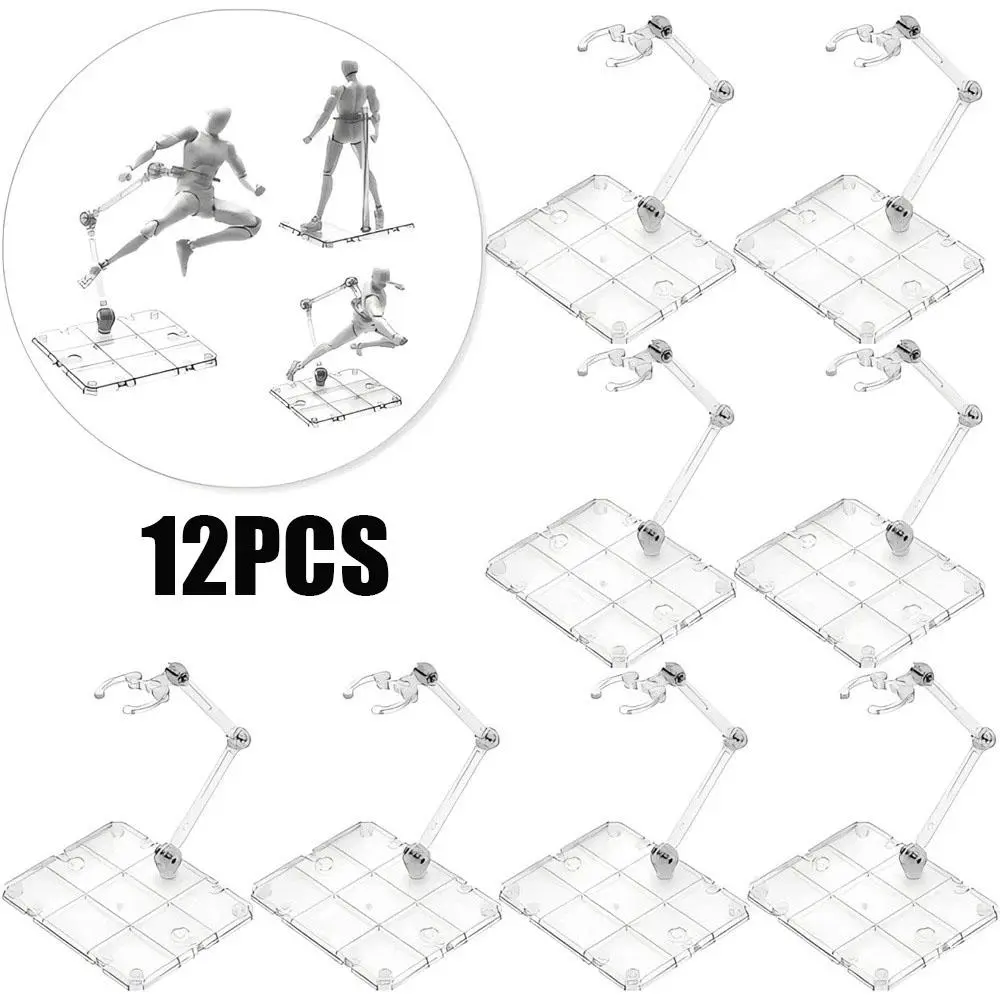 12-Pack Universal Model Figurine Stand, Adjustable Plastic Display Holder, Stable Support for HG Gundam, SHF, Mafex Action Figures, Must-Have Accessory for Hobby Model Enthusiasts