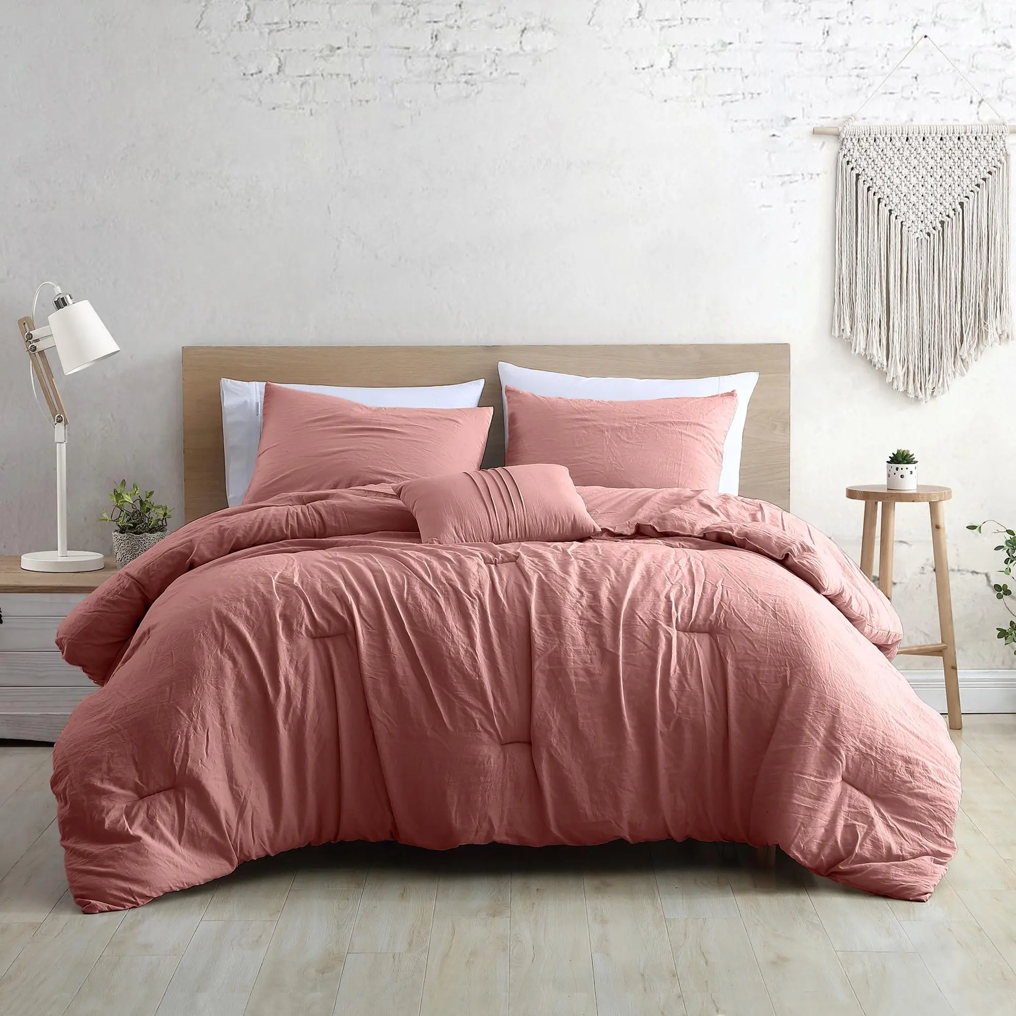 Modern Threads Beck Queen 4-Piece Garment-Washed Soft Comforter Set - Dark Rose Bedroom Bedding Set, Soft Bedding Set