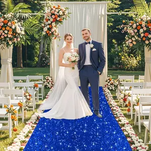 Blue Sequin Wedding Aisle Runner 2 ft x 15 ft Royal Blue Glitter Carpet Rug for Wedding Ceremony Party Prom Outdoor Decoration