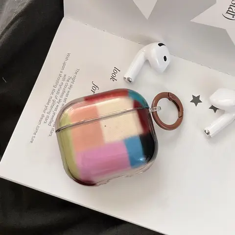 Transparent Retro Patchwork Round Ring Earphone Case for Apple AirPods 5 Pro 4 3 2, Fashionable Women's Earphone Shell, Simple Design, Earphone Protective Cover