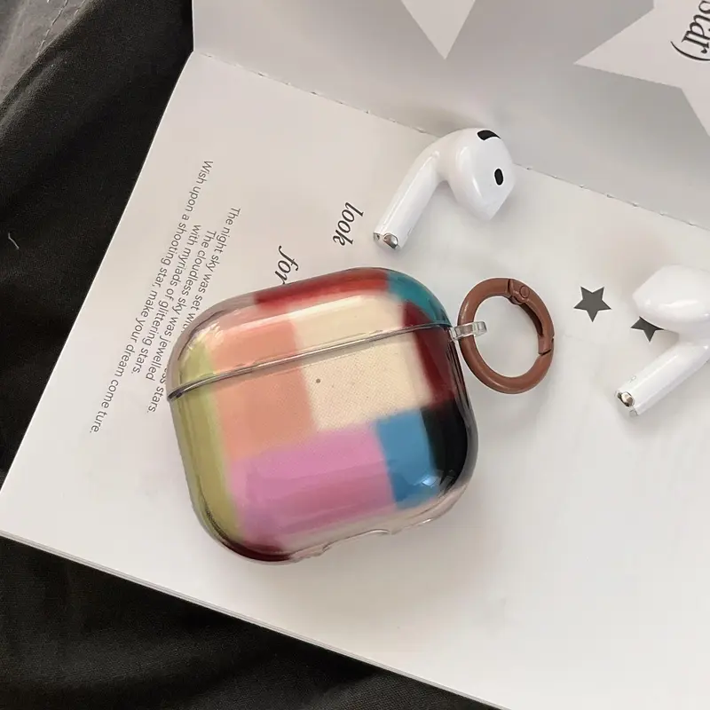 Transparent Retro Patchwork Round Ring Earphone Case for Apple AirPods 5 Pro 4 3 2, Fashionable Women's Earphone Shell, Simple Design, Earphone Protective Cover