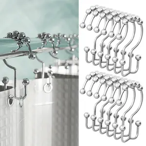 LMMAKE Rust-Resistant Shower Curtain Hooks 12Pcs Premium Metal Double Glide Rings for Smooth Curtain Movement Anti-Rust Anti-Corrosion Stainless Steel Durable Retro Design Thick 304 Steel