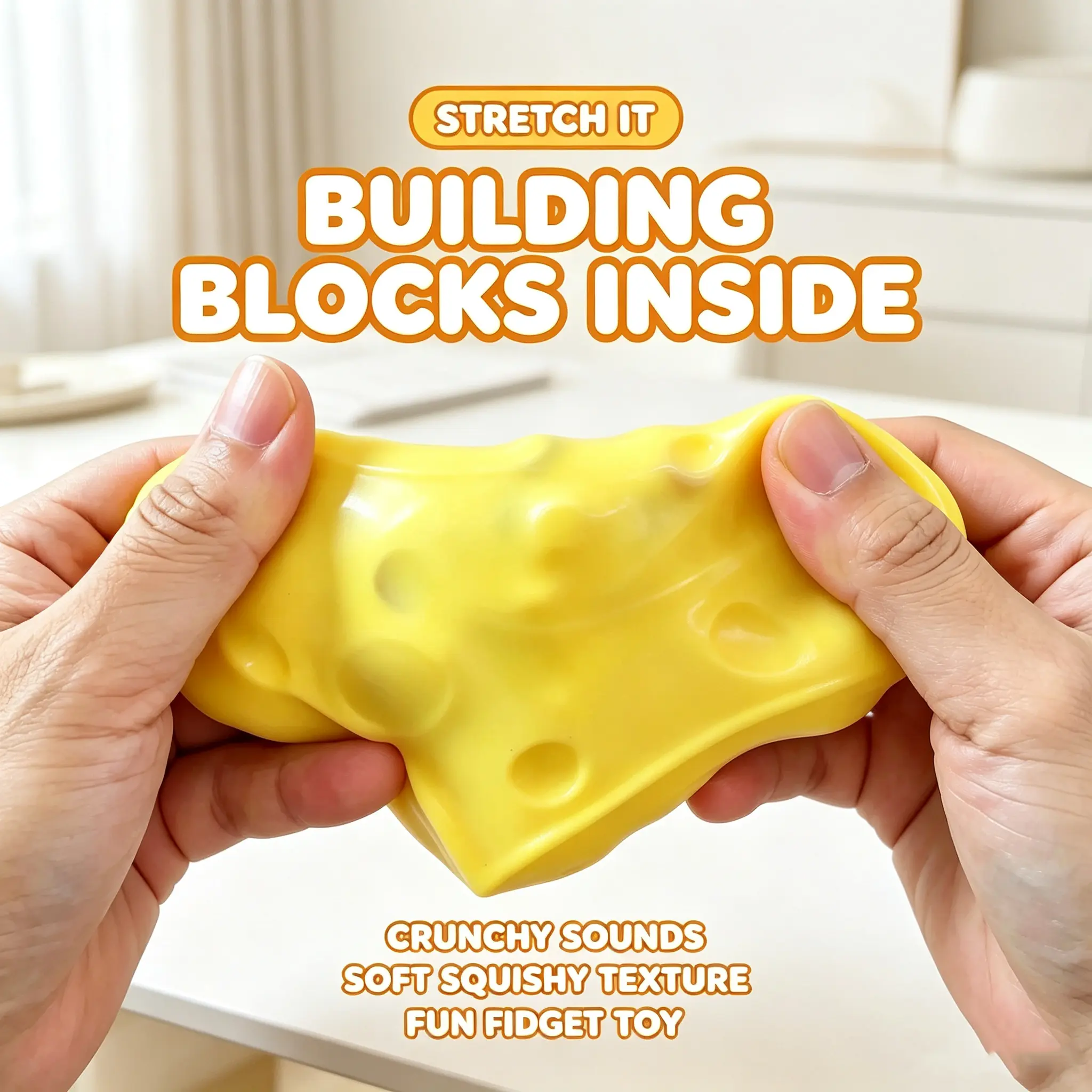 Soft Squishy Cheese Fidget Toy - Unisex Compact Crunchy Sound Stress Reliever, Cute Portable Desk Ornament, Holiday Gifts for Relaxation