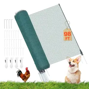 VEVOR  Temporary Fence with Posts, 3 x 98.4 FT Plastic Mesh Fencing, Garden Safety Fences Netting with Double-Spike Stakes & Guy Ropes, Temporary Fence for Dogs, Chickens, Plants, Outdoor Yards