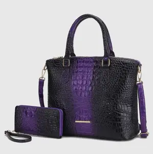 Liora Croc Embossed Tote Bag and Set_Purple