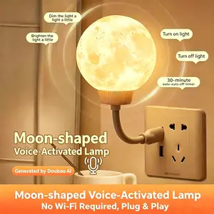 Smart Voice Control Moon Lamp, No WiFi Required Plug and Play USB LED Night Light, 3M Range Audio Activated Bedside Lamp for Bedroom Aesthetics