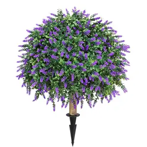 Artificial Boxwood Topiary Ball with Lavender, Set of 1 Artificial Shrub Bushes with Ground Spike, UV Resistant Fake Evergreen Plant Tree for Porch Outdoor Planters Indoor Valentine's Day Outdoor Artificial Plants Artificial Simulation Plant