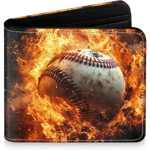 Teen Boys Wallet for Kids - Baseball Kids Wallet for Boys Leather Credit Id Card Cash Holder Rfid Blocking Zipper Cool Funny with Coin Pocket Id Window Bifold Sports Design for Teen Birthday Gifts