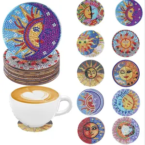 DIY Diamond Arts Colorful Painting Coaster, Diamond Painting Coasters, 10pcs DIY Decorative Wooden Coasters for Home Kitchen Office Desk, Desk Accessories