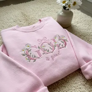 God is Good Embroidered Sweatshirt, Christian Floral Embroidered Crewneck, Bible Verse Embroidered Shirt
