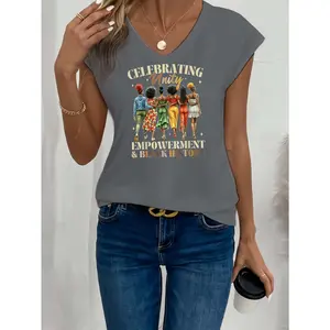 Women's Black History Month Pride T-shirt - Celebrating Unity, Strength, and Black History Designs T-shirt with African Women - Vintage Casual V-Neck Short Sleeve Top - Women's Clothing