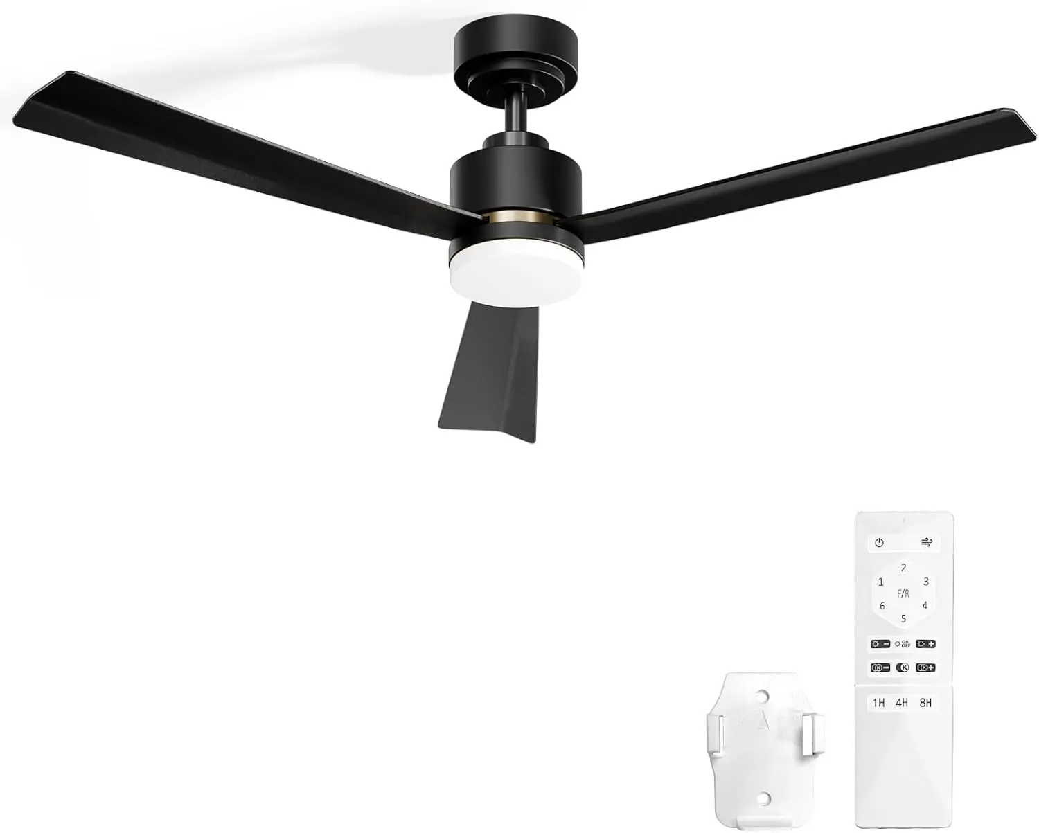 Ceiling Fans with Light, 52 Inch Low Profile Ceiling Fan with Light and Remote, Flush Mount, Reversible, Low Noise, Black Gold, Dimmable, 1/4/8 Timer, Ceiling Fan for Dorm, Indoor Use