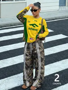 Unisex Loose Fit Striped Long Pants Set, Casual Streetwear, Comfortable Branch Pattern, Fashion Trendy Commuter Sport Vintage Style