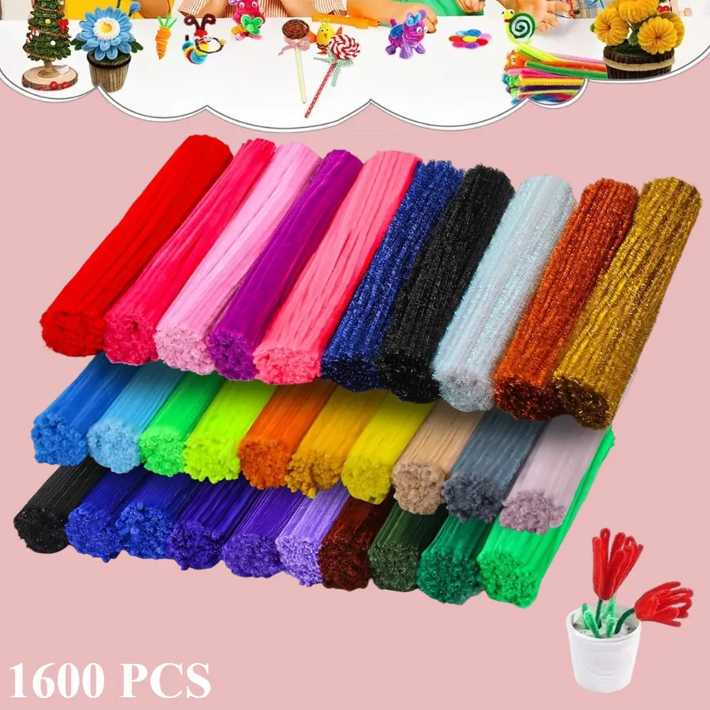 Bulk Flexible Bending Pipe Cleaners - 1600 Pcs 6 mm x 11.8 in Chenille Stems, Easy Folding Kitchen Utensil, for Art Projects, School Classroom Interaction, Thanksgiving Buildings (Multicolor)