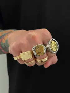 6-Piece Retro Letter Texture Square Ring Set, Dark Punk Vintage Joint Rings, Perfect Gift for Holidays, Street Style Fashion Jewelry, Stackable Rings, Unique Rings, Stacking Ring Set