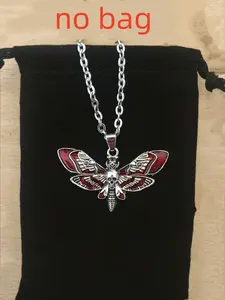Gothic Style Zinc Alloy Red Black Contrasting Moth Skull Charms Necklace | Gothic Witch Jewelry | 3D Texture | Dark Daily Wear | Halloween Accessories |