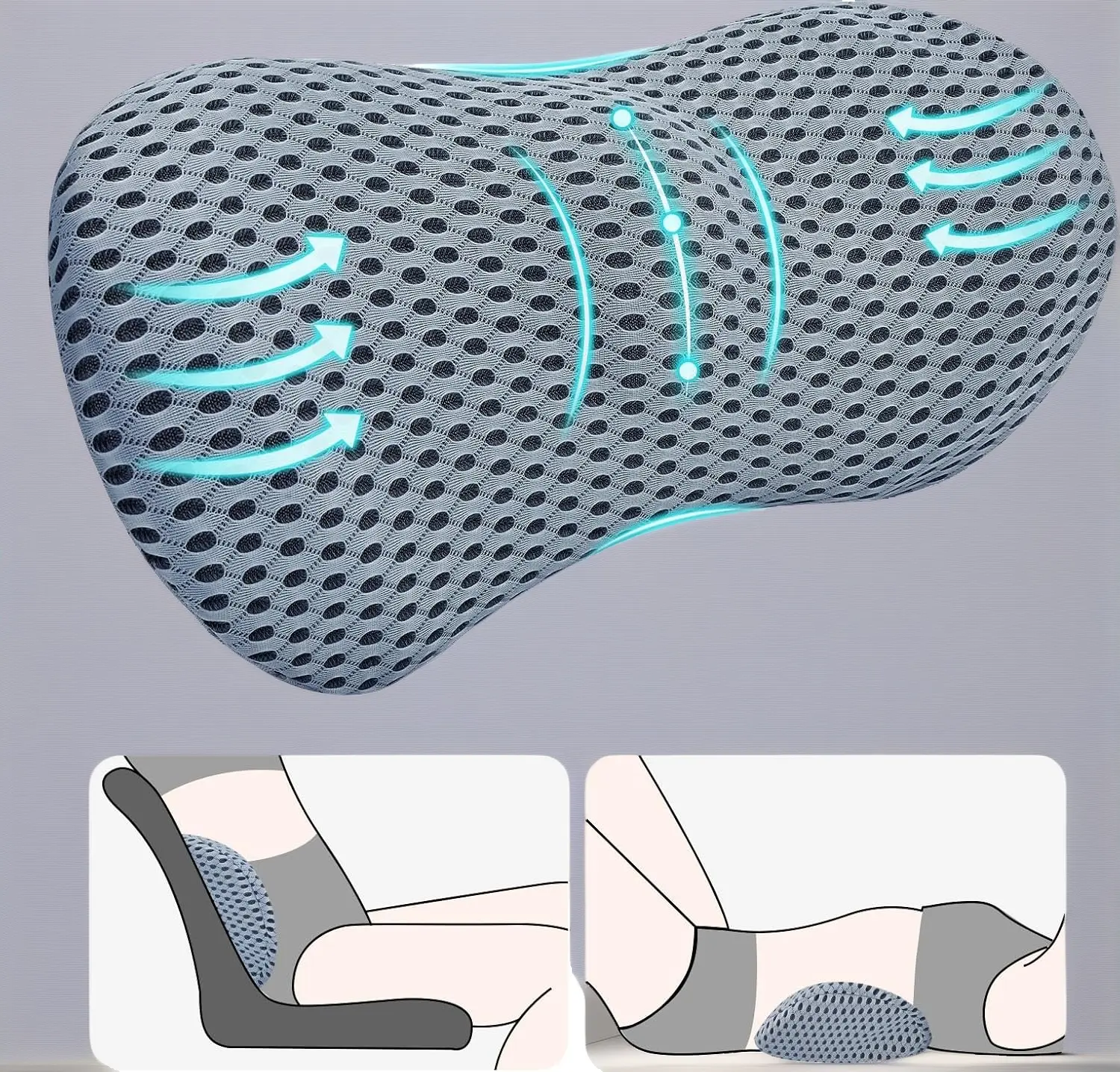 Memory Foam Lumbar Support Pillow for Office Chair Car Seat Recliner Bed Ergonomic Back Cushion for Low Back Pain Relief Gray