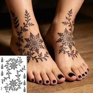 1Pcs Black Lace Henna Temporary Tattoo Stickers, Suitable For Women's Wedding, Festival, Muslim Clothing, Valentine's Day, Date Decoration, Flower