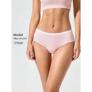 GLOWMODE 2 Pack Modal Silky Smooth Low-Rise Waist Contrast Waist Hem Briefs Underwear Daily Casual