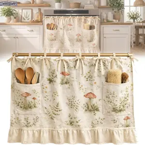 Handmade Appliance Skirt Curtain with Pockets - Ruffled, Ribbon-Tied Farmhouse Cover for Oven, Dishwasher, Washing Machine, Cabinet - Hide Clutter Storage Gift for Kitchen, Laundry Room