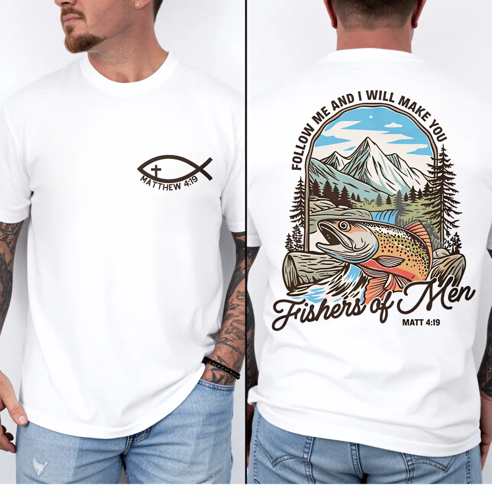 Christian Fishers of Men T-Shirt, Fishing Camping Shirt, Matthew 4:19, Bible Verse Tee, Faith Based , Church Team