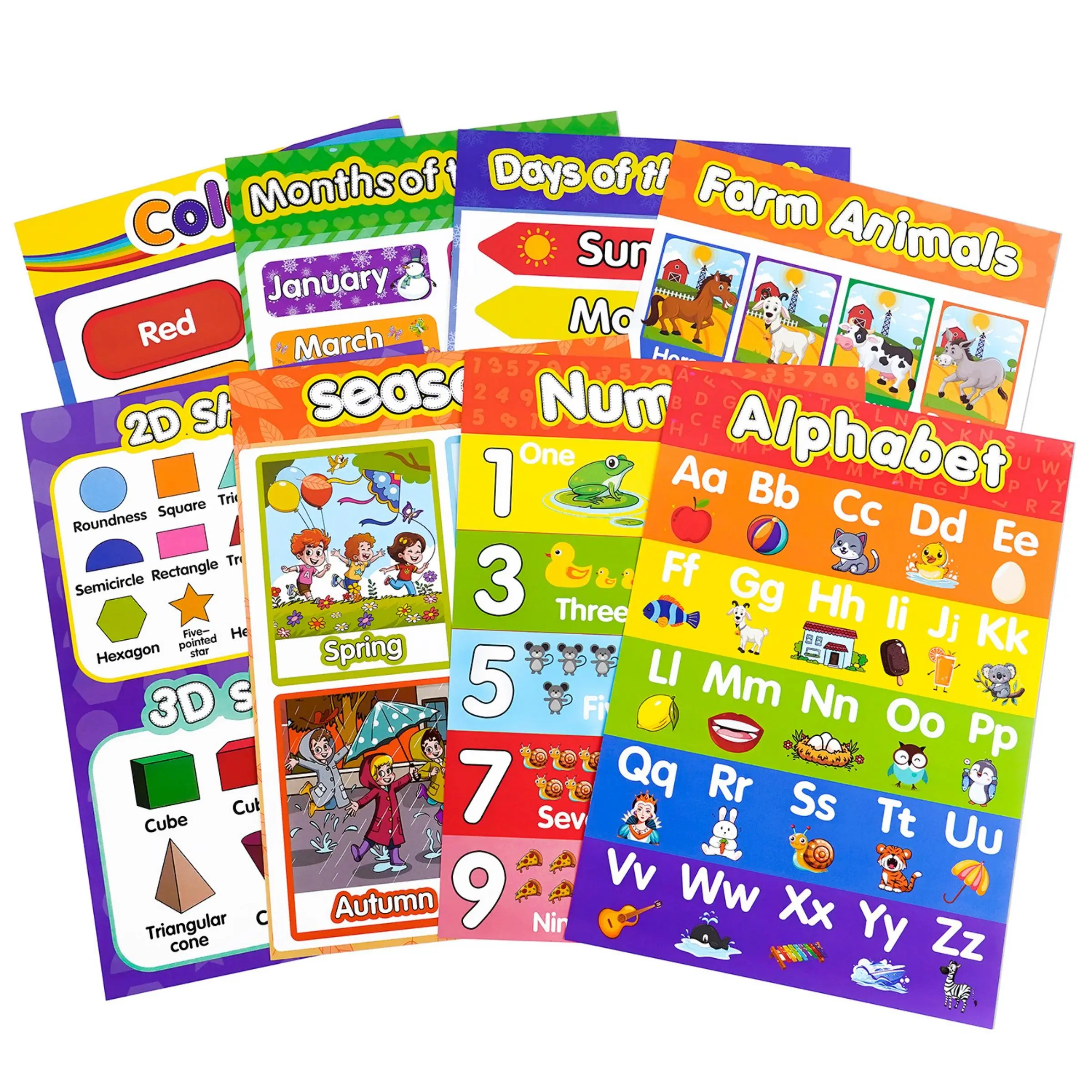 Early Childhood Education Poster, 8 Counts/set English Silent Alphabet Numbers Cognitive Enlightenment Early Learning Wall Chart, Classroom Supplies Charts, Teaching Supplies, School Supplies, Learning Materials