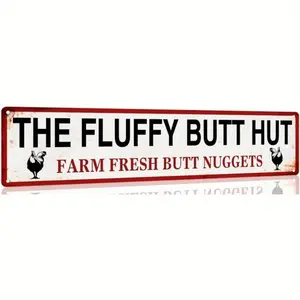 1PC 2D Plane Chicken Coop Sign "The Fluffy Butt Hut Farm Fresh Butt Nuggets"| Pastoral Style Decoration| Humorous retro Style Kitchen and Home Mural| 4X 16inch Decorative Hanging Decoration Signage
