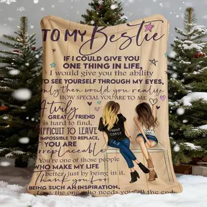 Best Friend Blanket |   Heartfelt Quotes & Sisterhood Illustration - Soft Flannel Throw With Anti-Tear & All-Season Cozy Light Beige |   Couch, Bed, Or Thoughtful Present, And Halloween Themes, Birthday Mother's Day Size